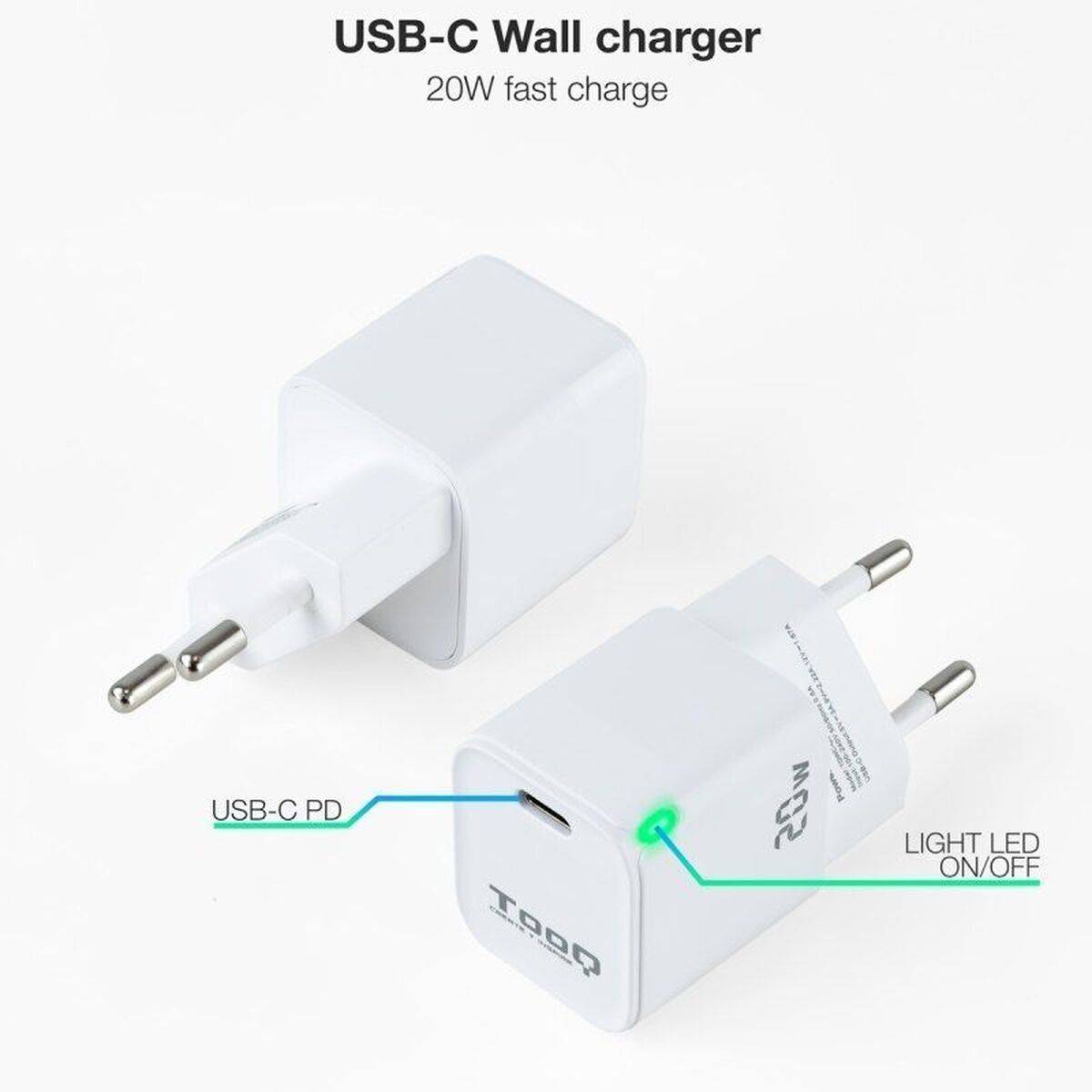 Cargador de Pared TooQ TQWC-PD20WT Blanco 20 W
