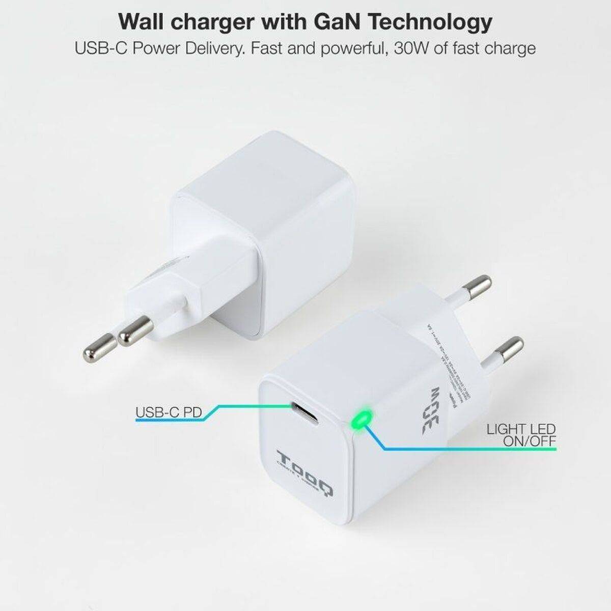 Cargador de Pared TooQ TQWC-GANPD30WT Blanco 30 W