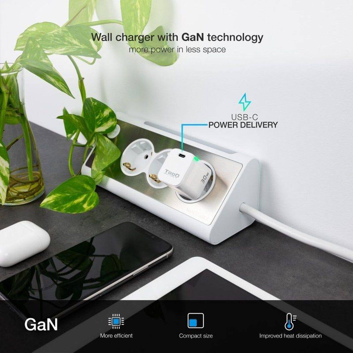 Cargador de Pared TooQ TQWC-GANPD30WT Blanco 30 W