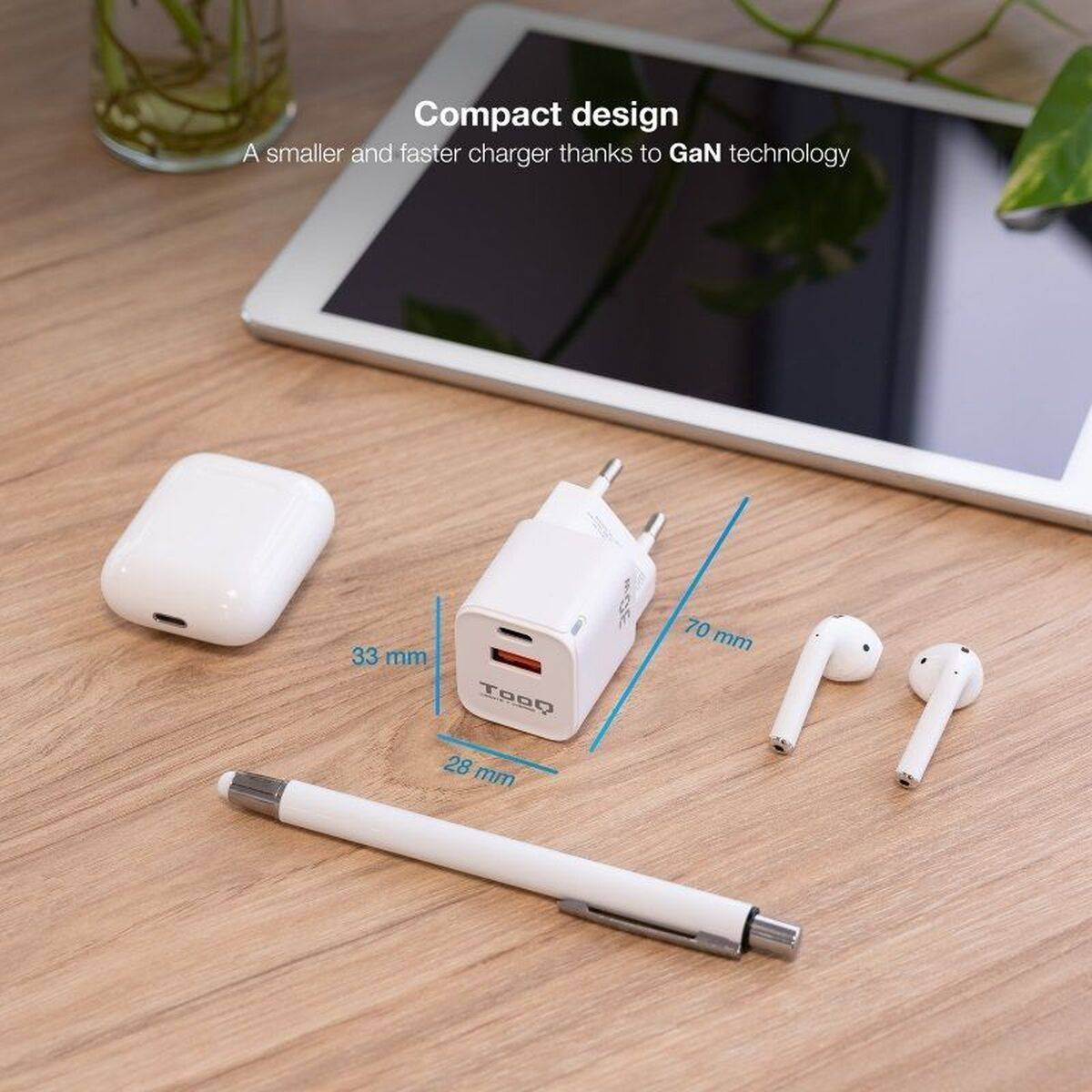 Cargador de Pared TooQ TQWC-GANQCPD30WT Blanco 30 W