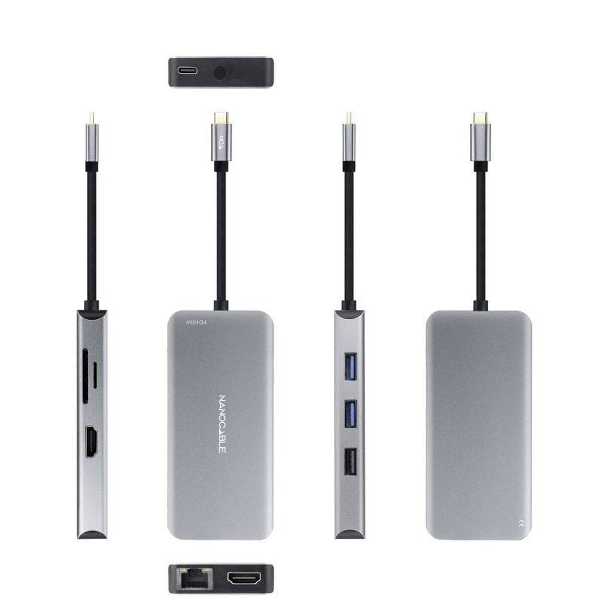 Hub USB NANOCABLE 10.16.1009 Gris 100 W 50 W