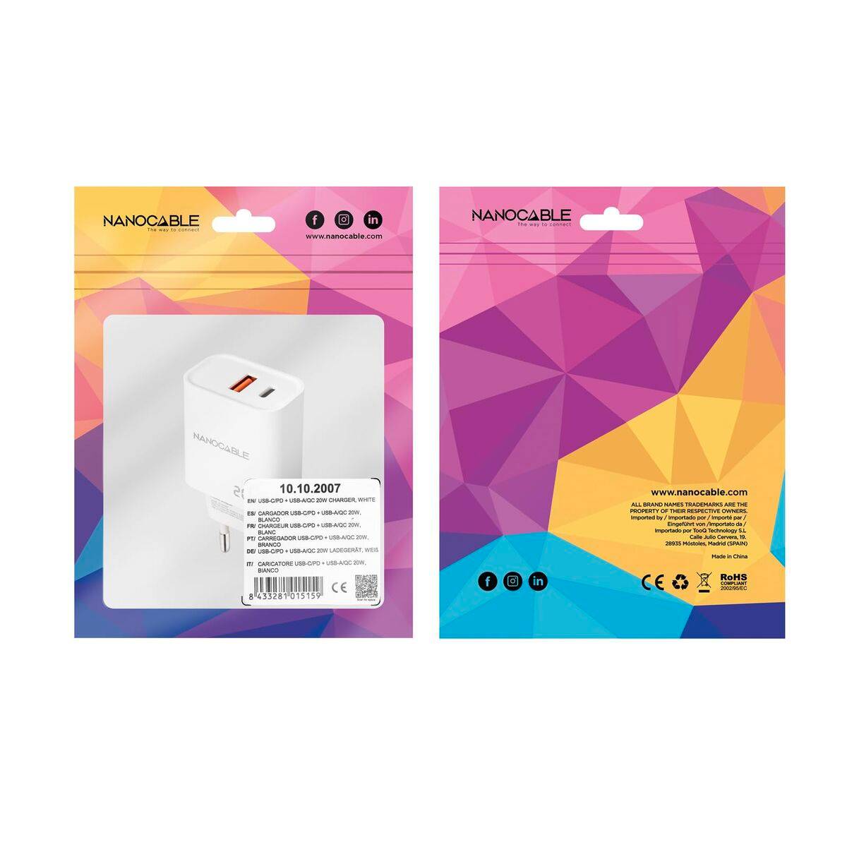 Cargador de Pared NANOCABLE 10.10.2007 Blanco 20 W