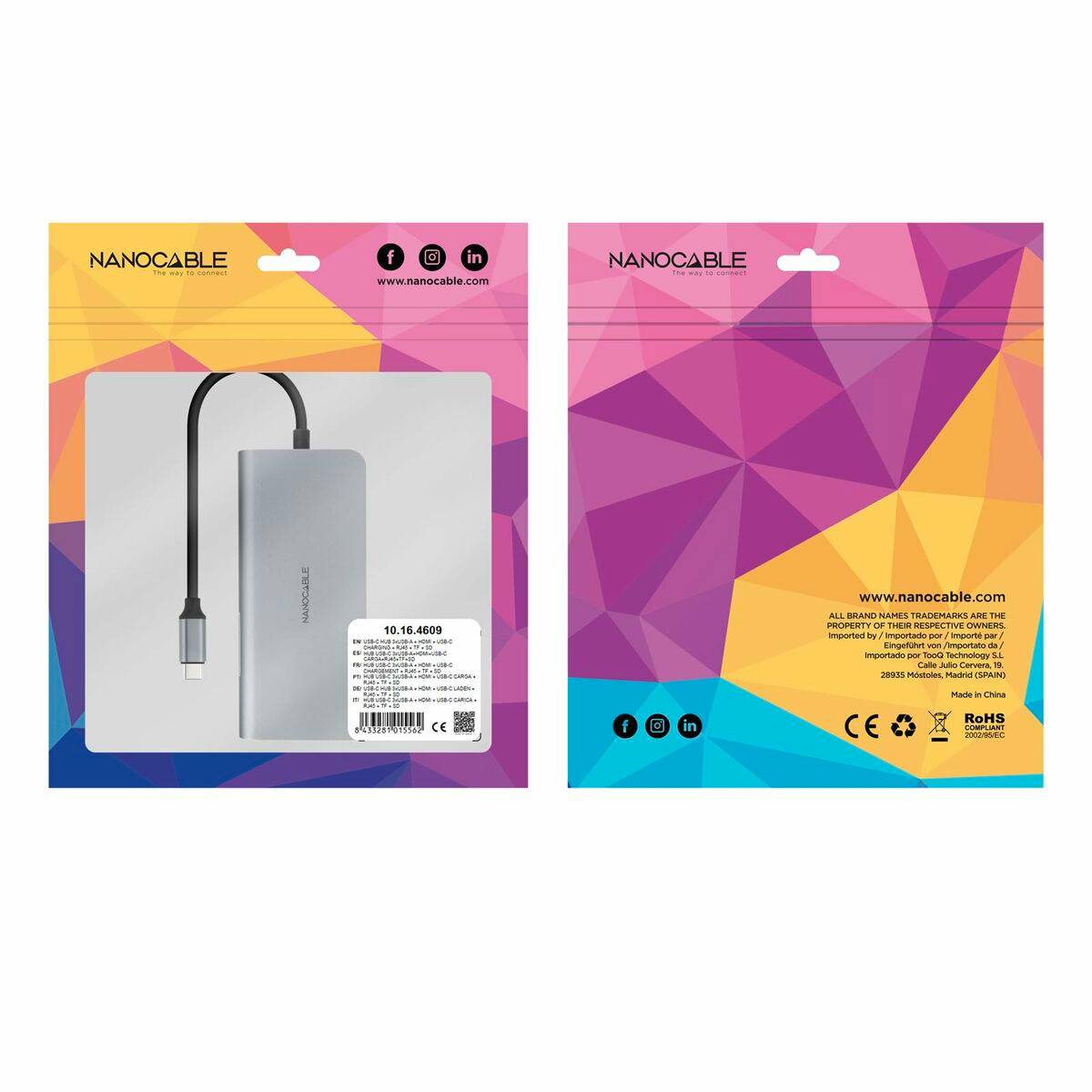 Hub USB NANOCABLE Hub 8en1 Gris 18 cm