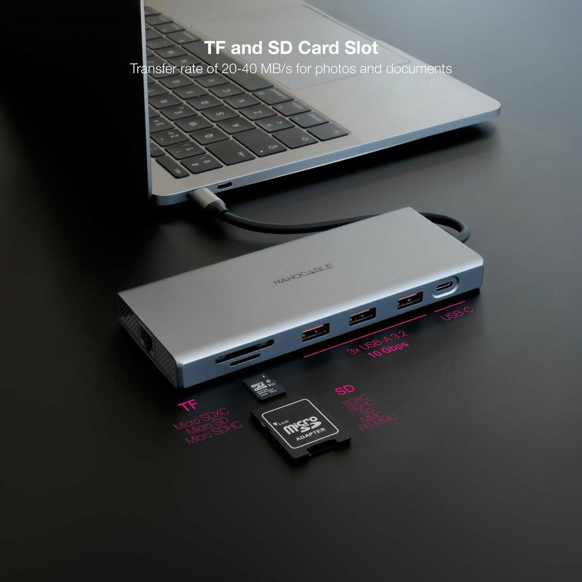 Hub USB NANOCABLE Hub 12en1 Gris 18 cm