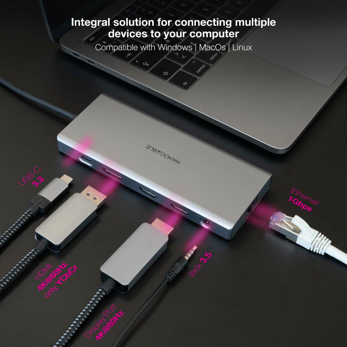 Hub USB NANOCABLE Hub 12en1 Gris 18 cm