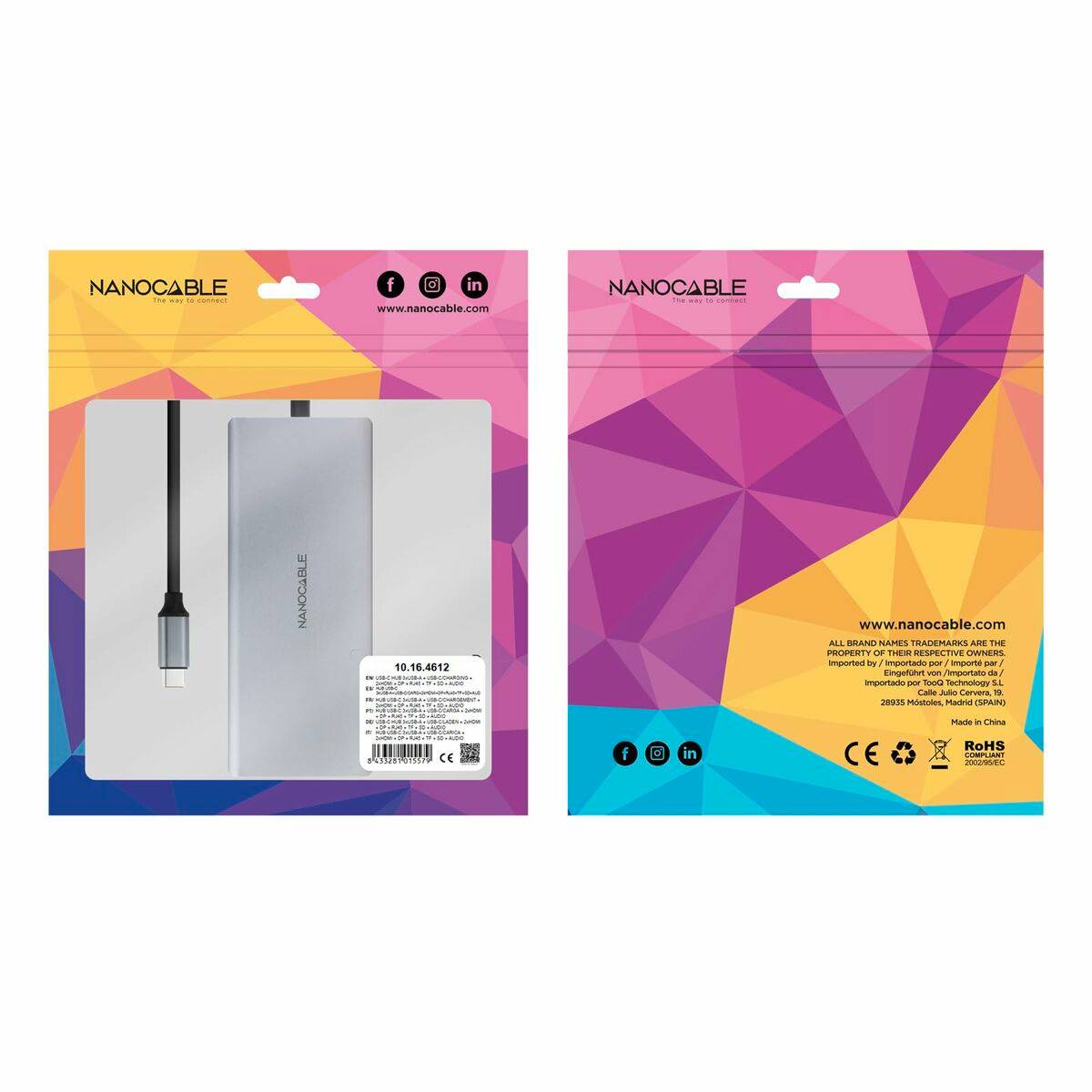 Hub USB NANOCABLE Hub 12en1 Gris 18 cm