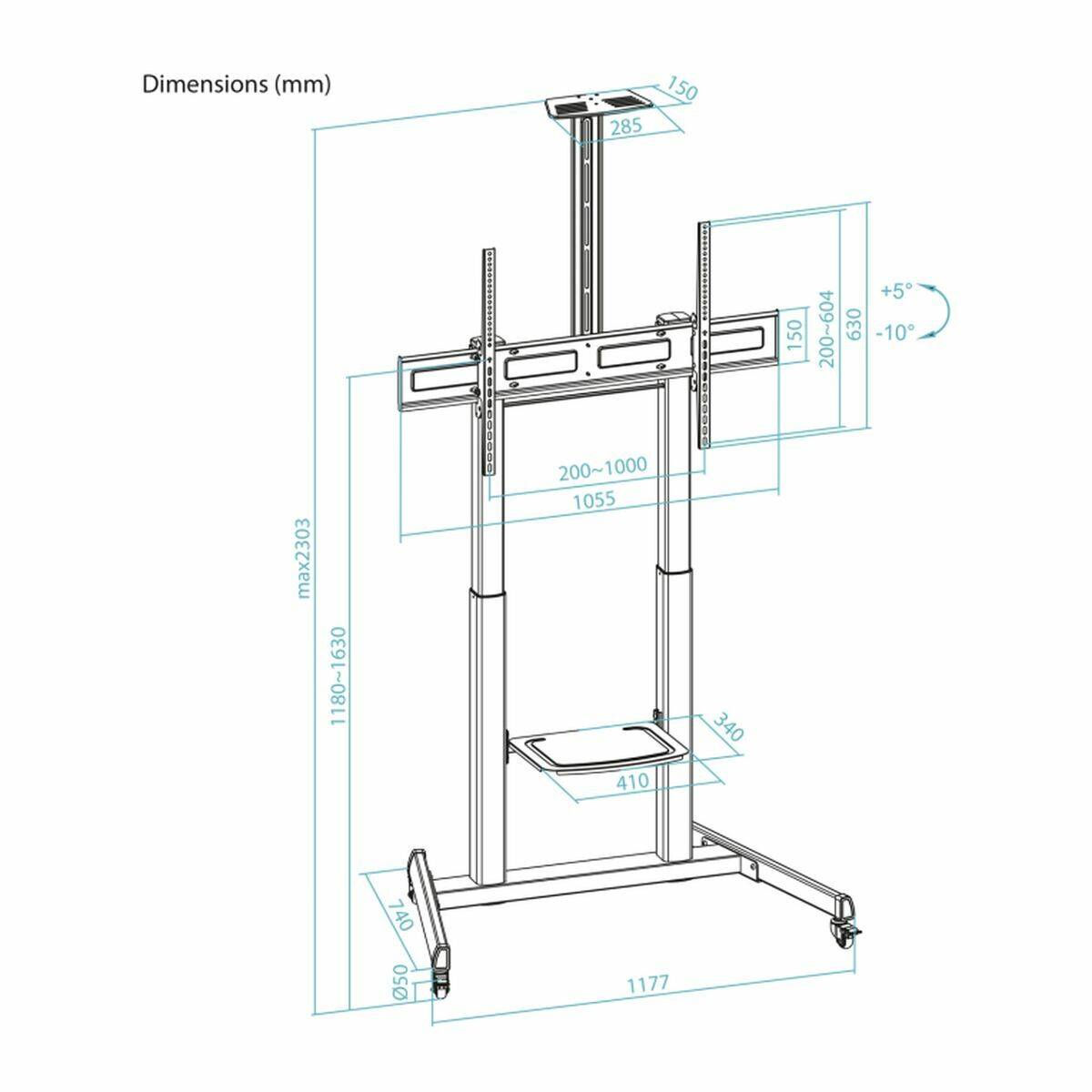 Soporte TV para suelo con ruedas TooQ FS20406HM-B 60" 100" 120 kg 130 Kg (Reacondicionado A)