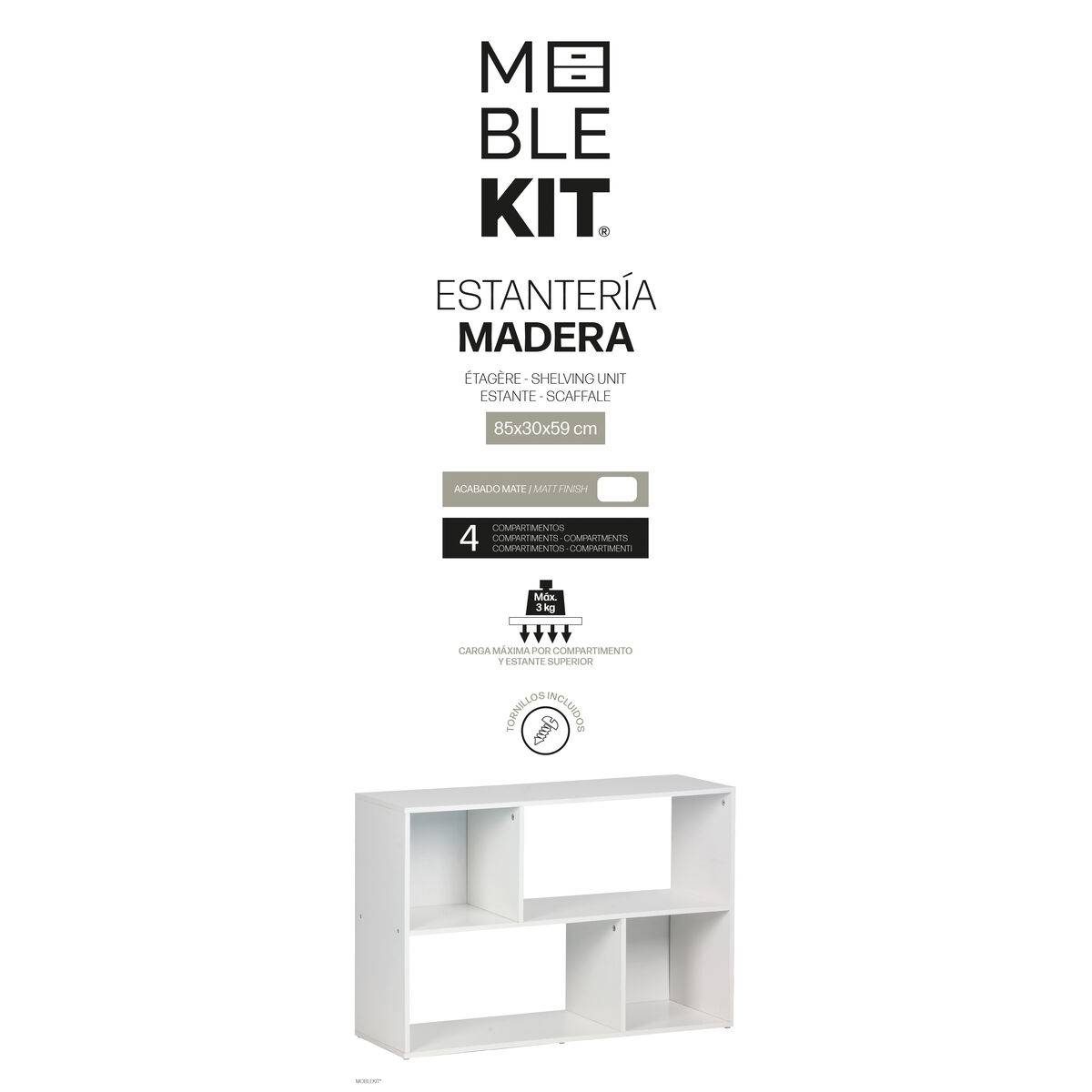 Estantería MobleKit Blanco Madera 85 x 30 x 59 cm