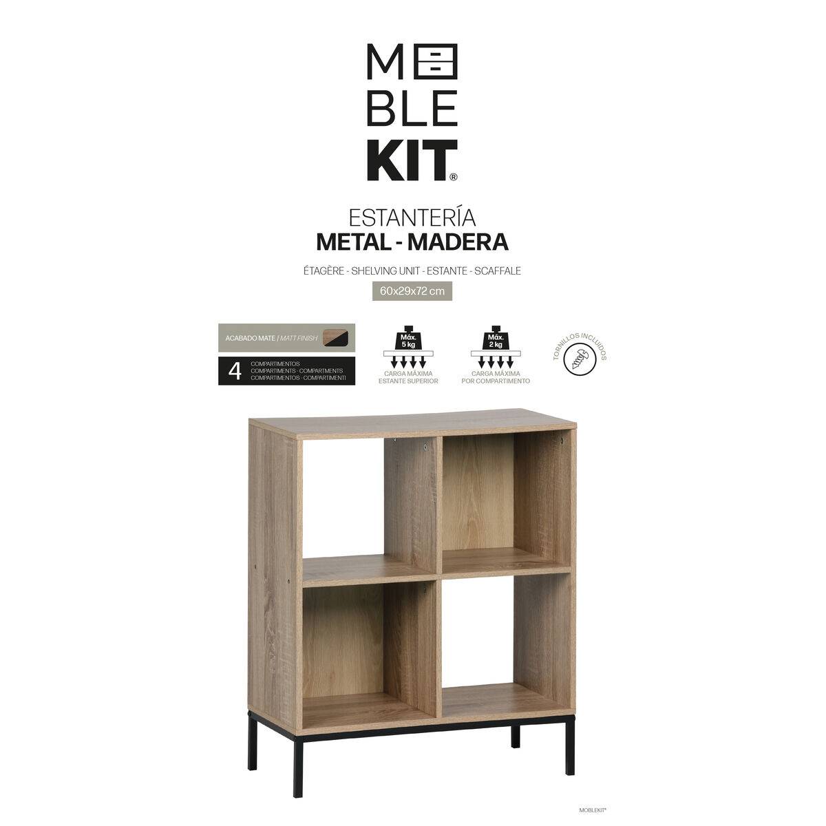 Estantería MobleKit Marrón Negro Madera Metal 60 x 29 x 72 cm