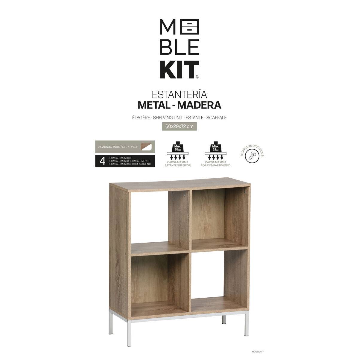 Estantería MobleKit Blanco Marrón Madera Metal 60 x 29 x 72 cm