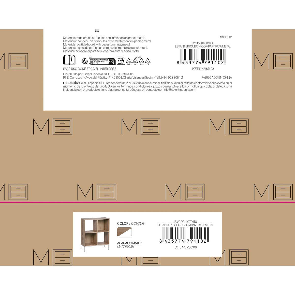 Estantería MobleKit Blanco Marrón Madera Metal 60 x 29 x 72 cm
