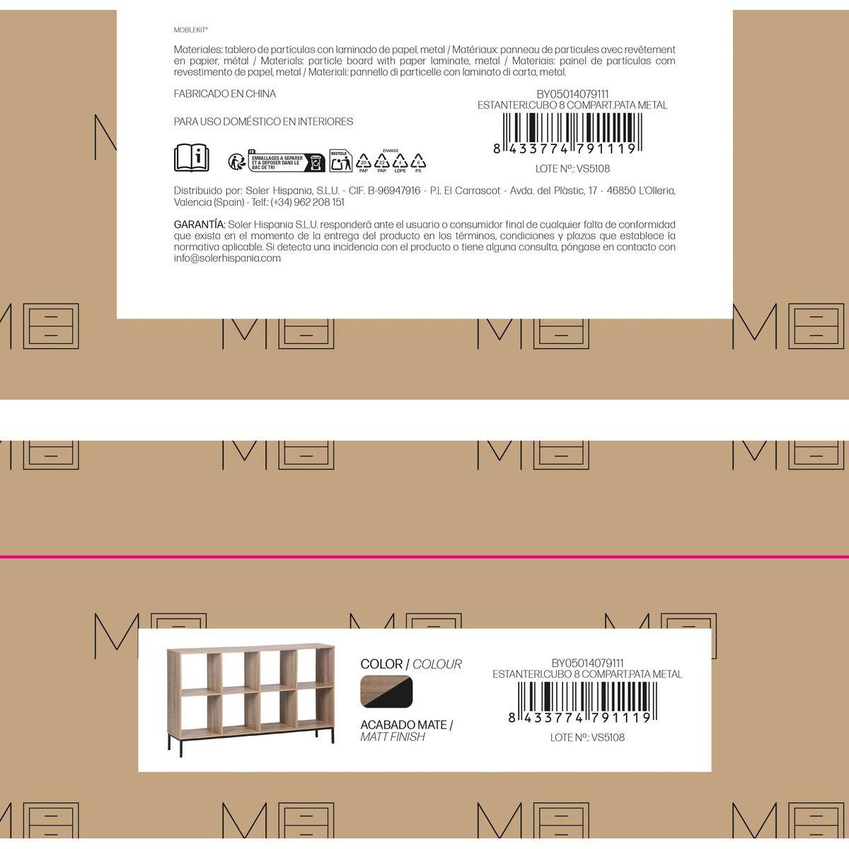 Estantería MobleKit Marrón Negro Madera Metal 118 x 29 x 72 cm