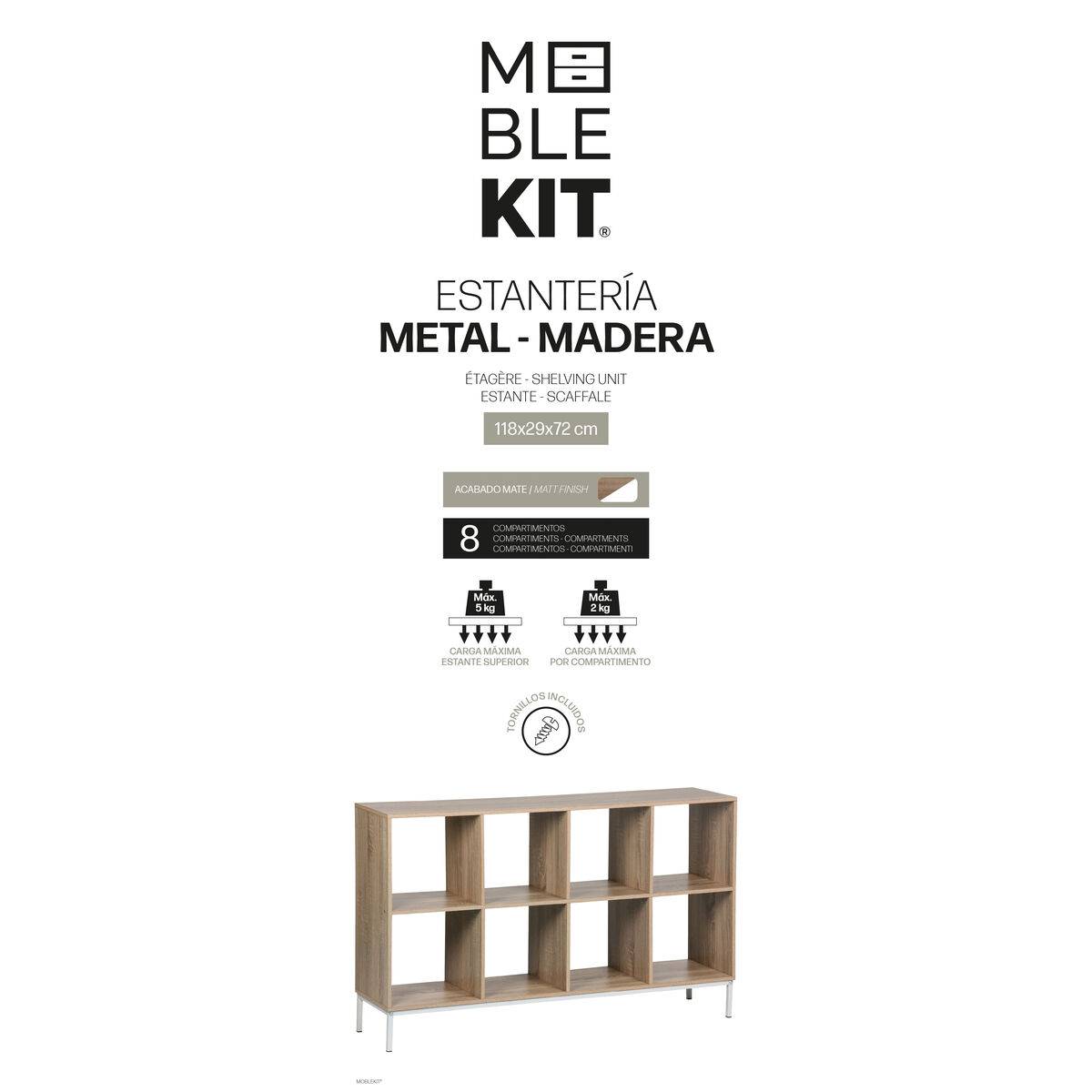 Estantería MobleKit Blanco Marrón Madera Metal 118 x 29 x 72 cm