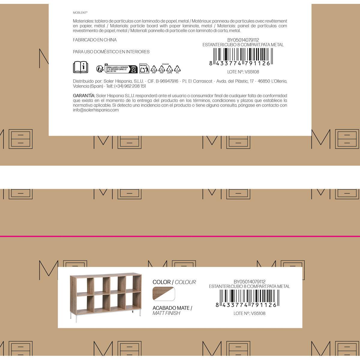 Estantería MobleKit Blanco Marrón Madera Metal 118 x 29 x 72 cm