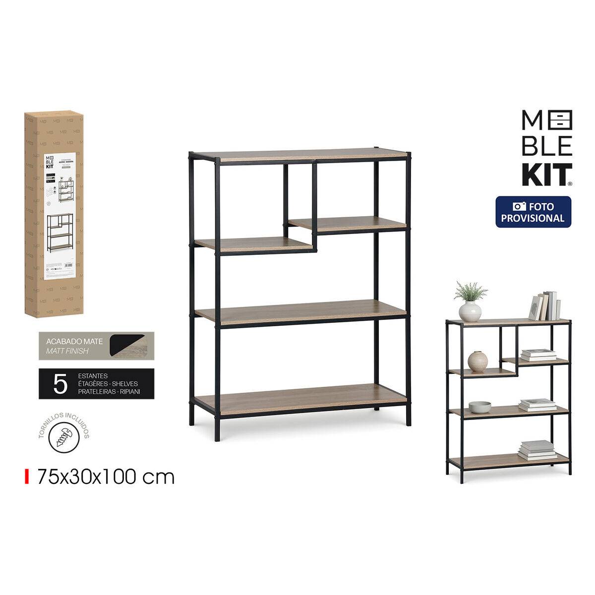 Estantería MobleKit Marrón Negro Madera Metal 75 x 30 x 100 cm