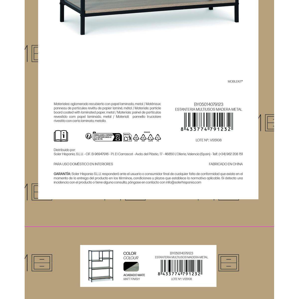 Estantería MobleKit Marrón Negro Madera Metal 75 x 30 x 100 cm