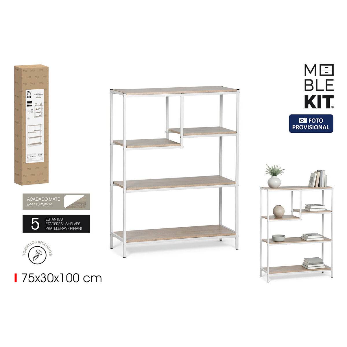 Estantería MobleKit Blanco Marrón Madera Metal 75 x 30 x 100 cm