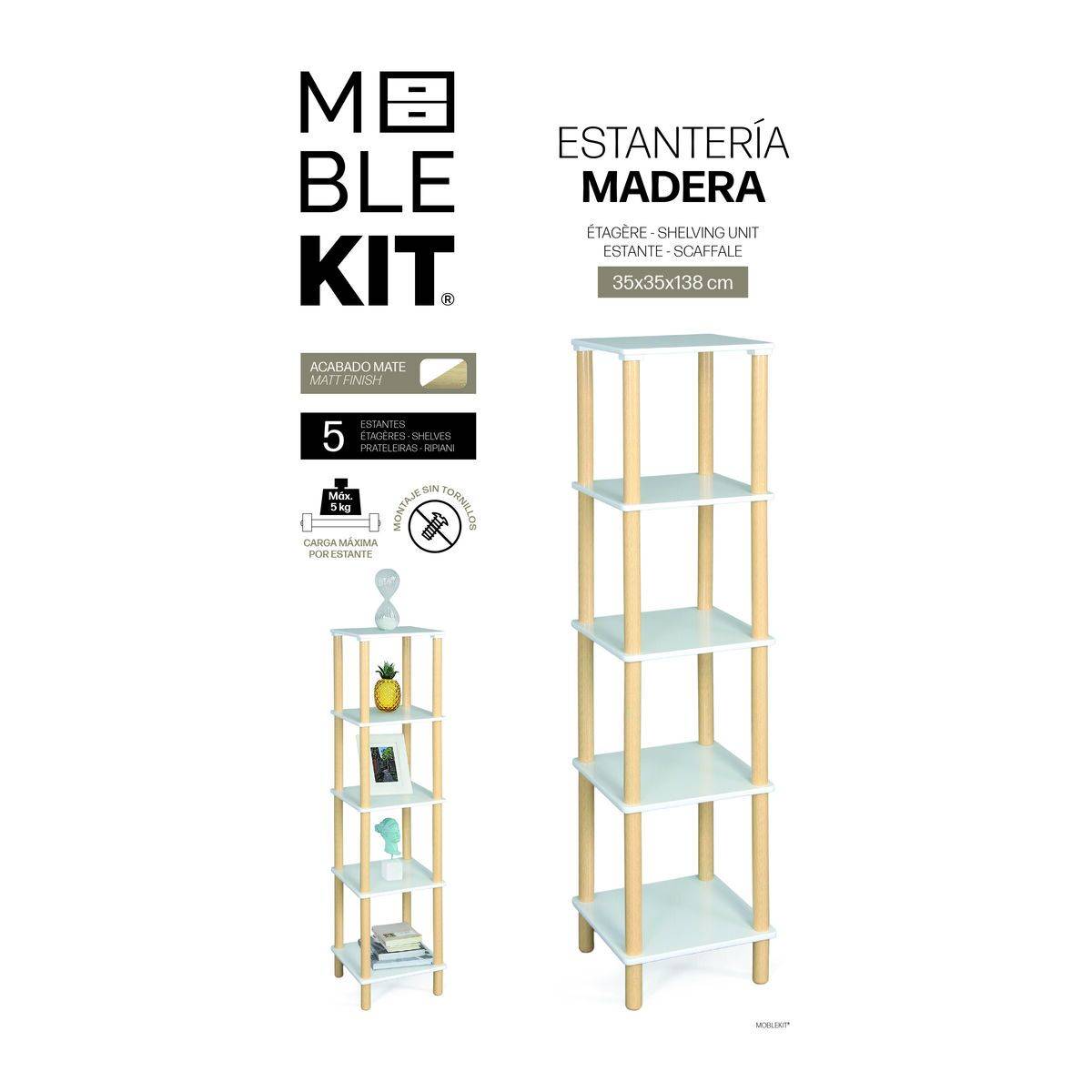 Estantería MobleKit Blanco Madera 35 x 35 x 138 cm
