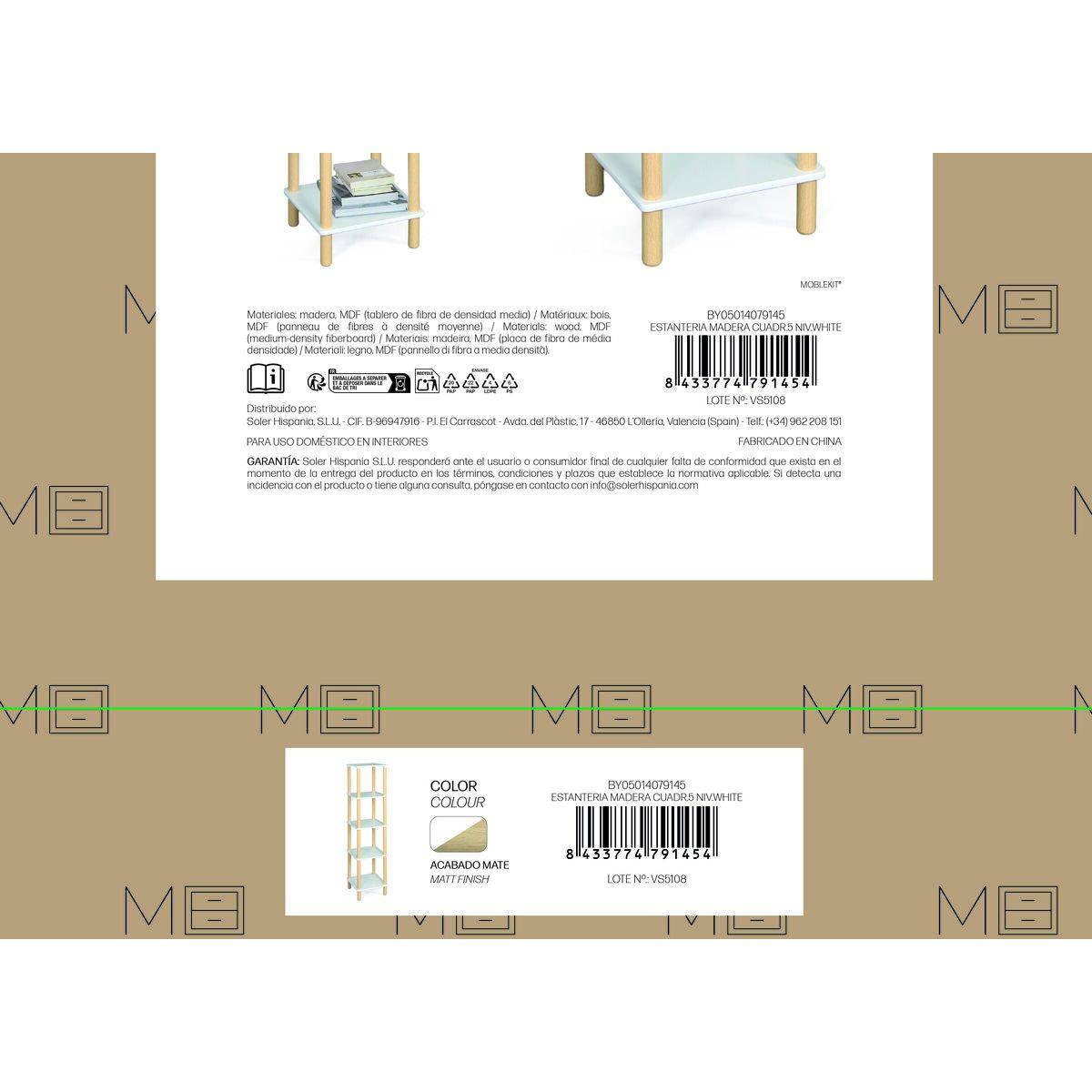 Estantería MobleKit Blanco Madera 35 x 35 x 138 cm