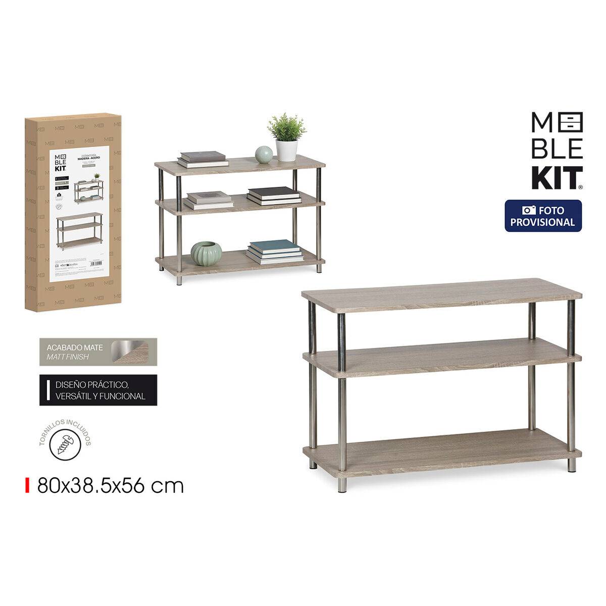 Estantería MobleKit Marrón Plateado Madera Acero 80 x 38,5 x 56 cm