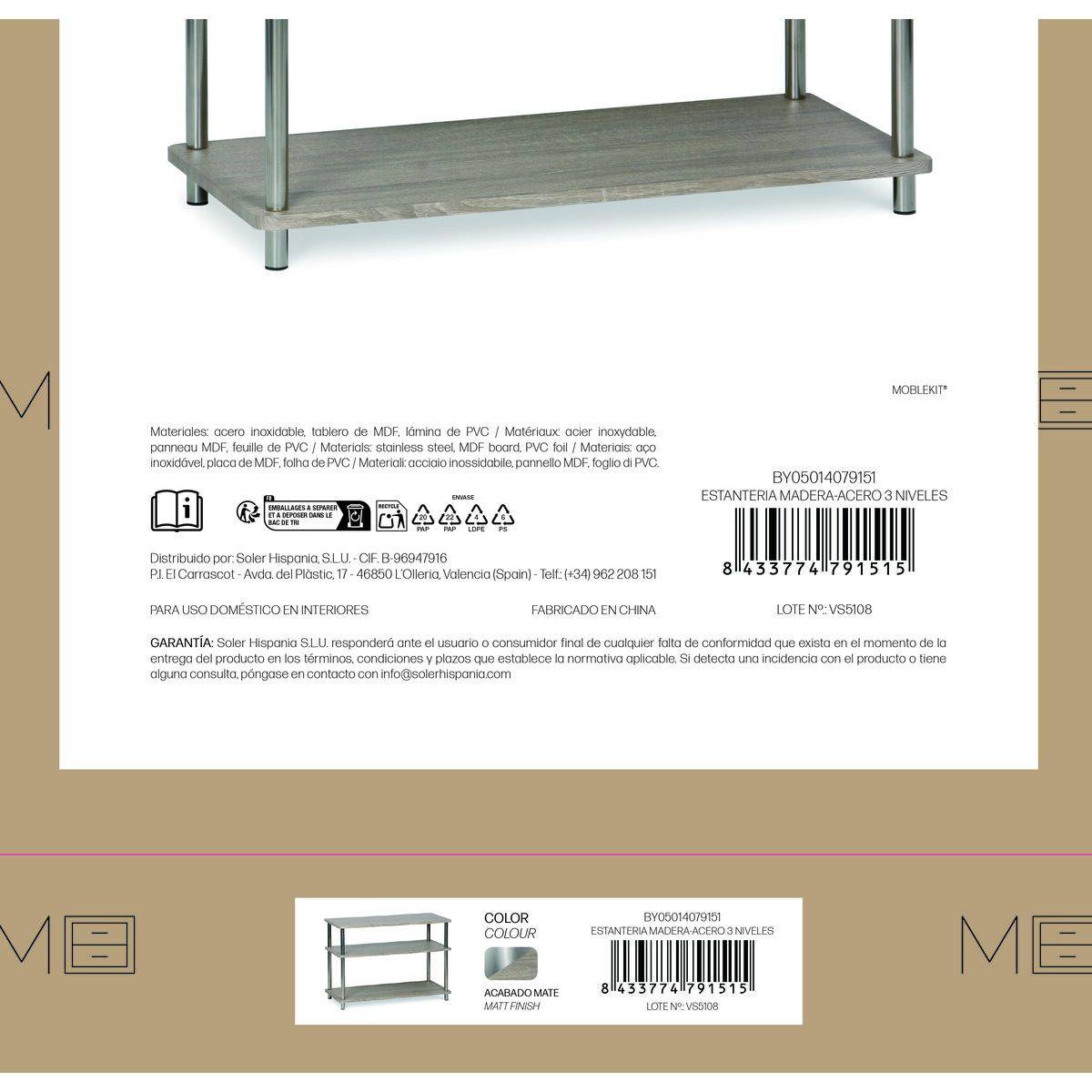 Estantería MobleKit Marrón Plateado Madera Acero 80 x 38,5 x 56 cm