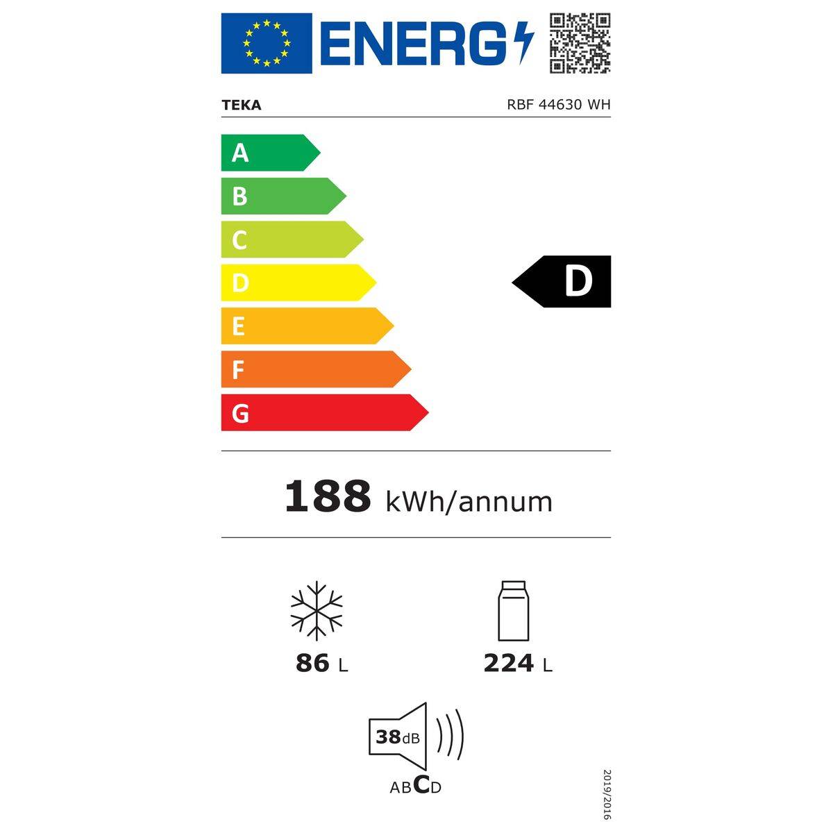 Frigorífico combinado Teka RBF44630BL 188 Blanco