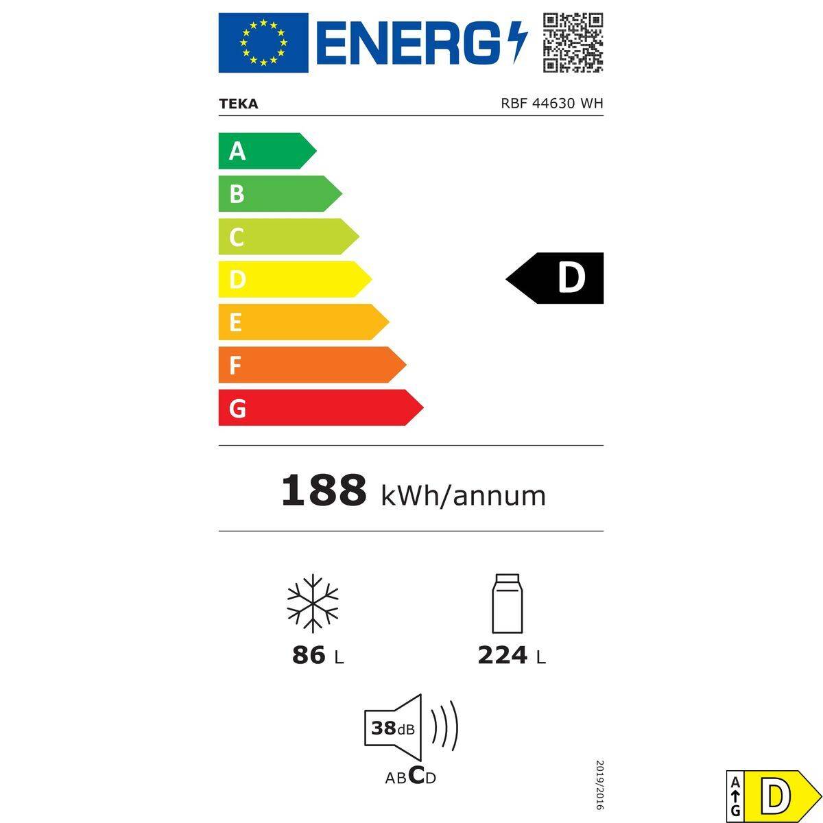 Frigorífico combinado Teka RBF44630BL 188 Blanco