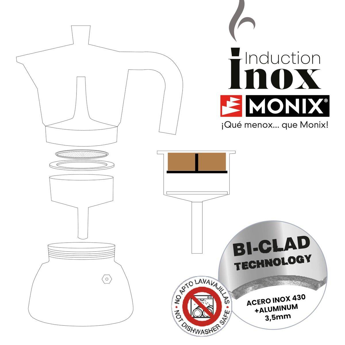 Cafetera Italiana BRA INOX RED 3T Rojo