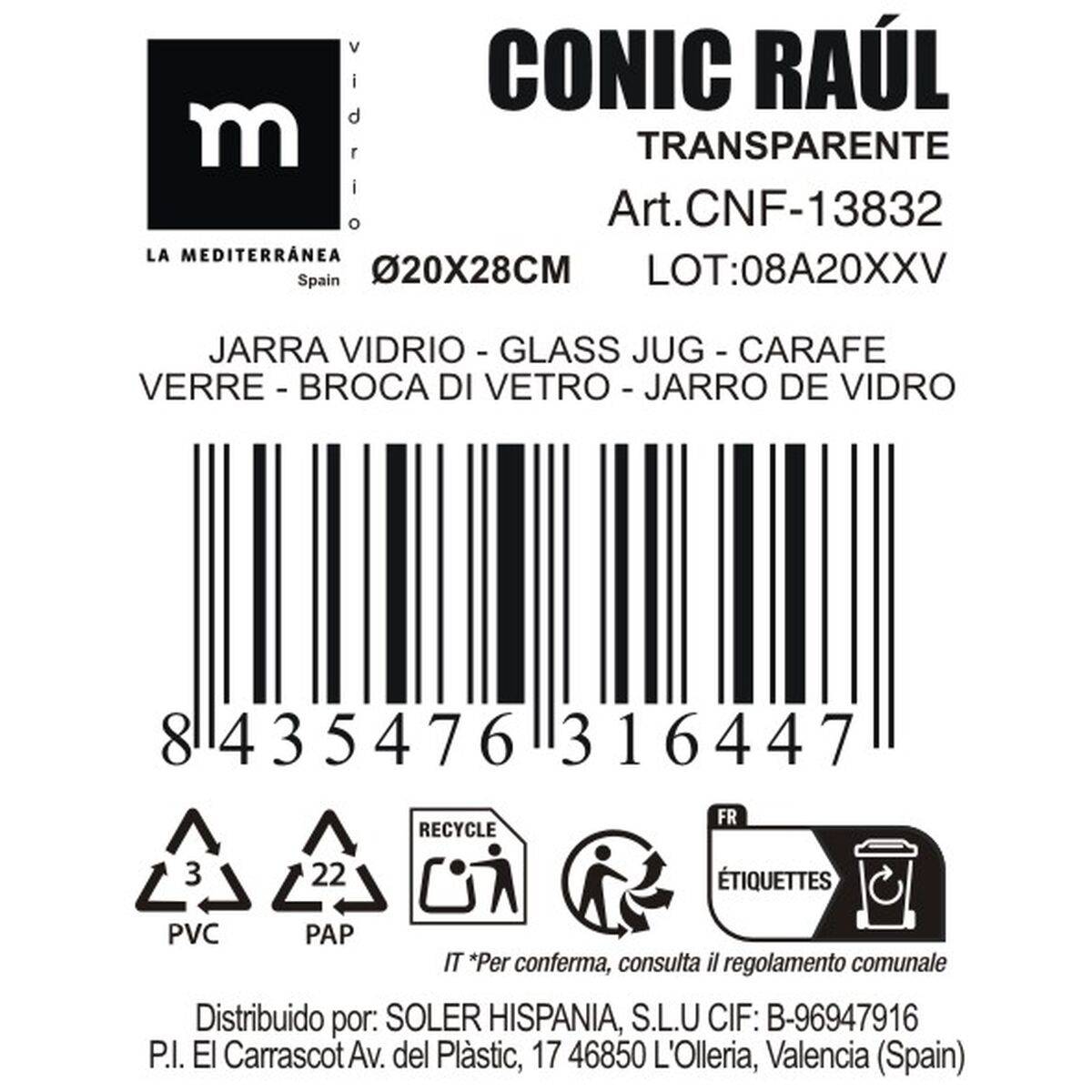 Jarrón La Mediterránea CONIC RAUL Transparente Vidrio 20 x 28 cm