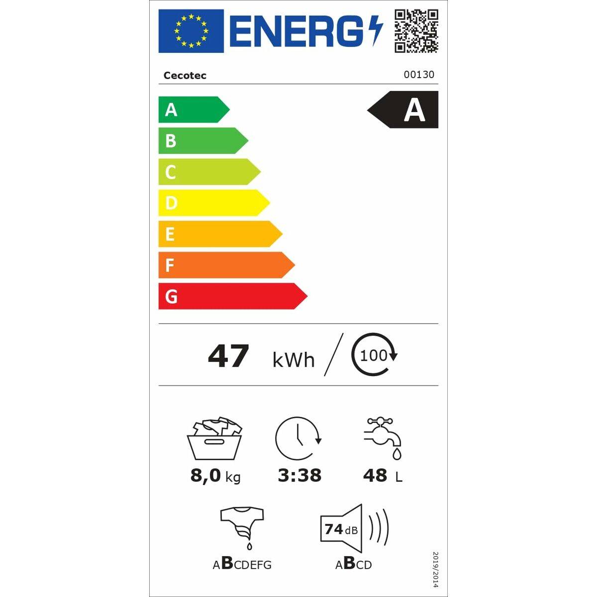 Lavadora Cecotec Bolero DressCode 850 BI Inverter Steel A 1400 rpm 8 kg