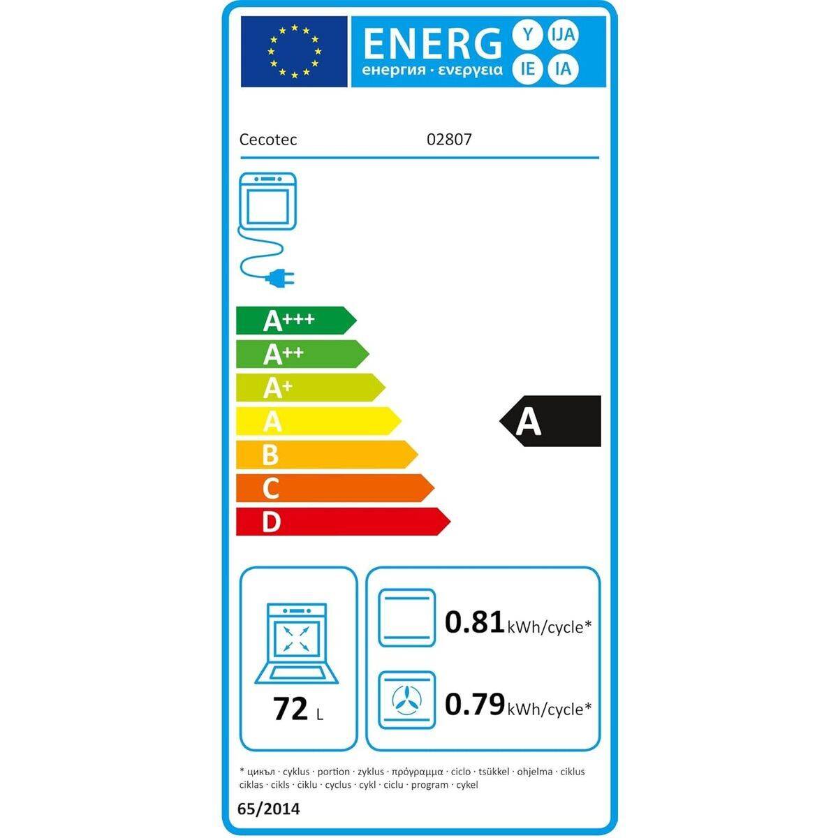 Cecotec Horno Multifunción Integrable Bolero Hexa M226000 Edge 72L 2800W Negro A