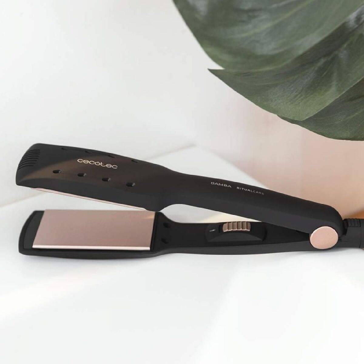 Cecotec Plancha de Pelo Bamba RitualCare 900 Max titanio 43W placas anchas Wet&Dry negro
