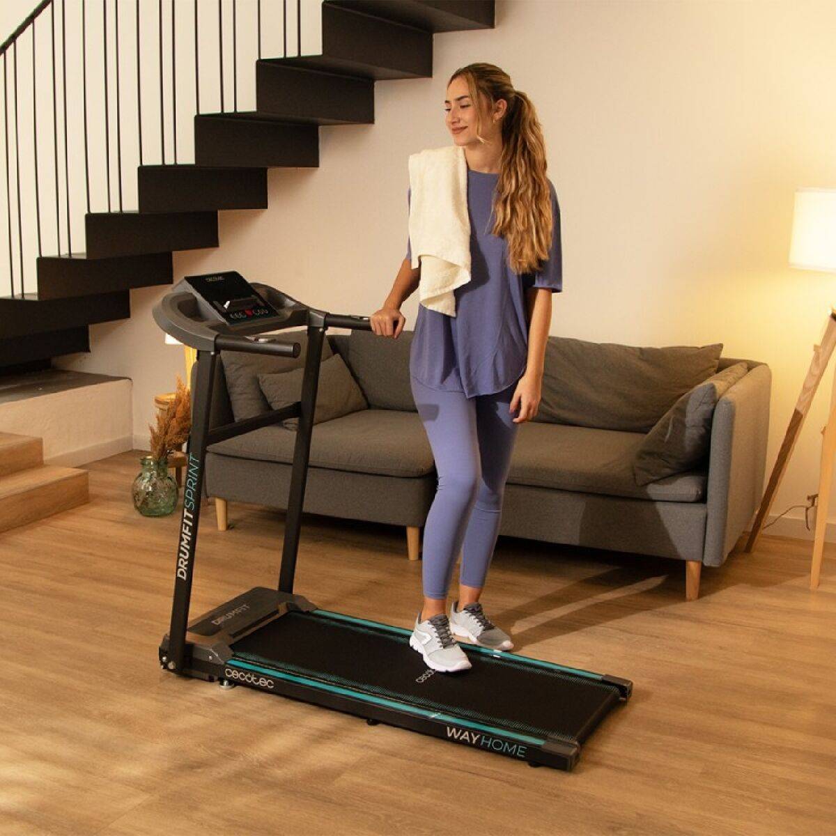 Cecotec Cinta de Correr Plegable con Pantalla LCD y Pulsómetro DrumFit WayHome 1000 Sprint