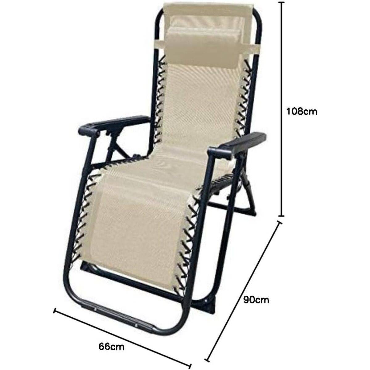 Marbueno Tumbona Plegable Acero Con Cojin Jardin y Piscina 90X66X108 cm Gravedad Cero Beige 10005