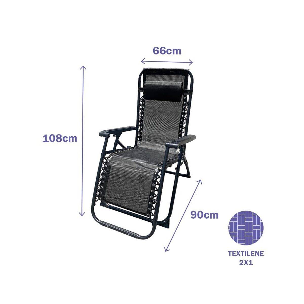 Silla Plegable Marbueno Negro 90 x 108 x 66 cm