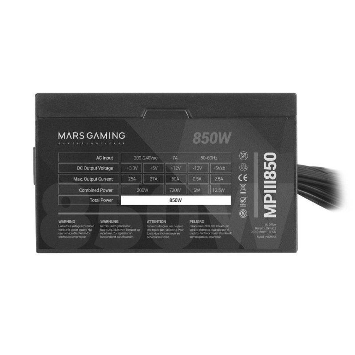 Fuente de Alimentación Mars Gaming MPIII850 850 W 6 W 200 W ATX