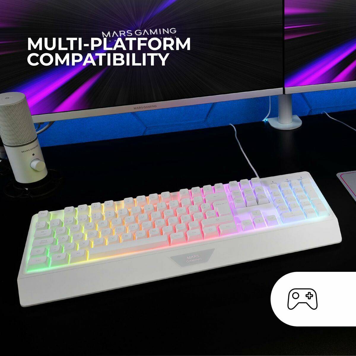 Ratón Gaming Mars Gaming MK124WES Blanco Qwerty Español