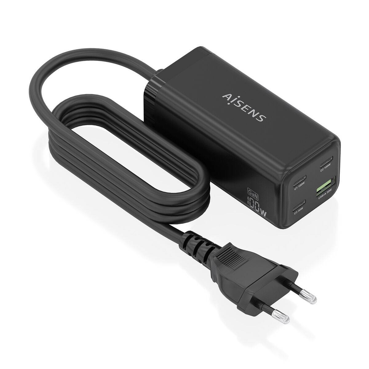 Cargador de Pared Aisens GAN Negro 100 W