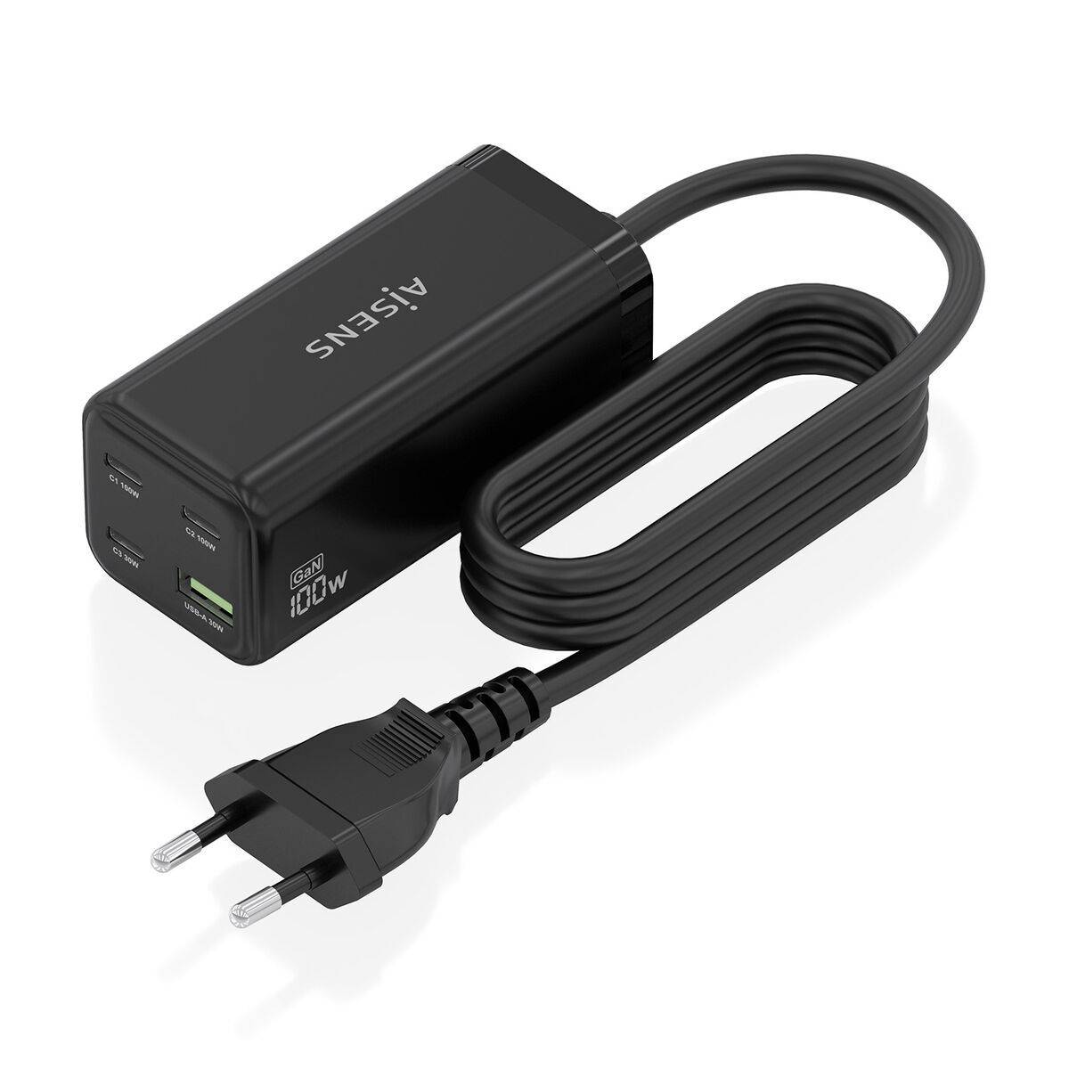 Cargador de Pared Aisens GAN Negro 100 W