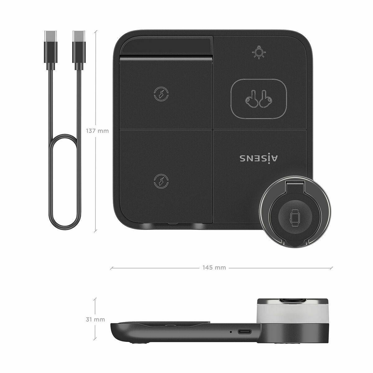 Cargador Inalámbrico Aisens 4IN1 15WACCS Negro 15 W 50 W