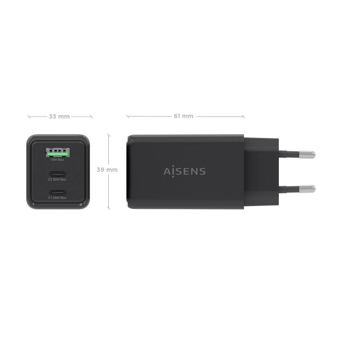 Cargador de Pared Aisens ASCH-65W3P073-BK Negro 65 W