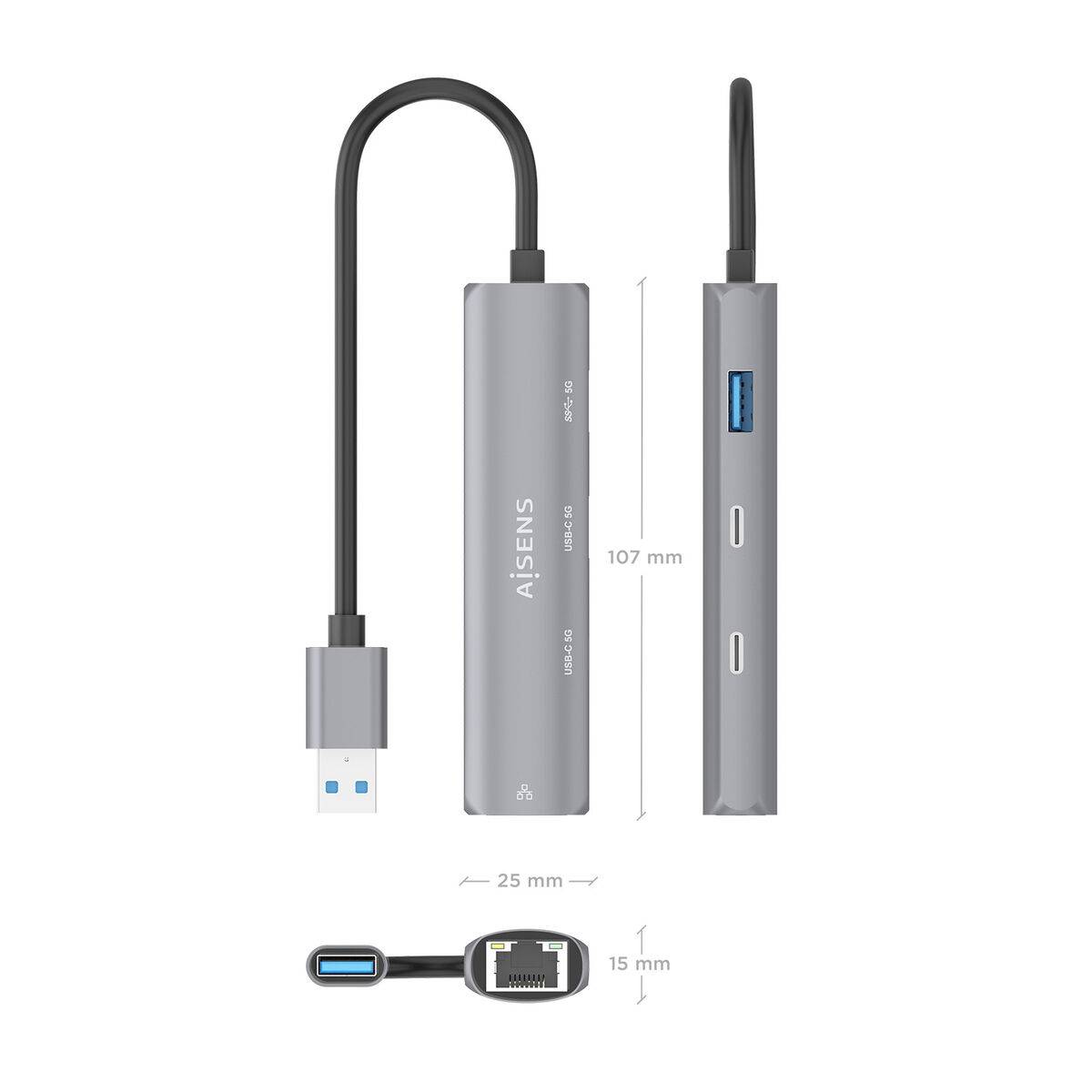 Hub USB Aisens ASUC-4P036-GR Gris