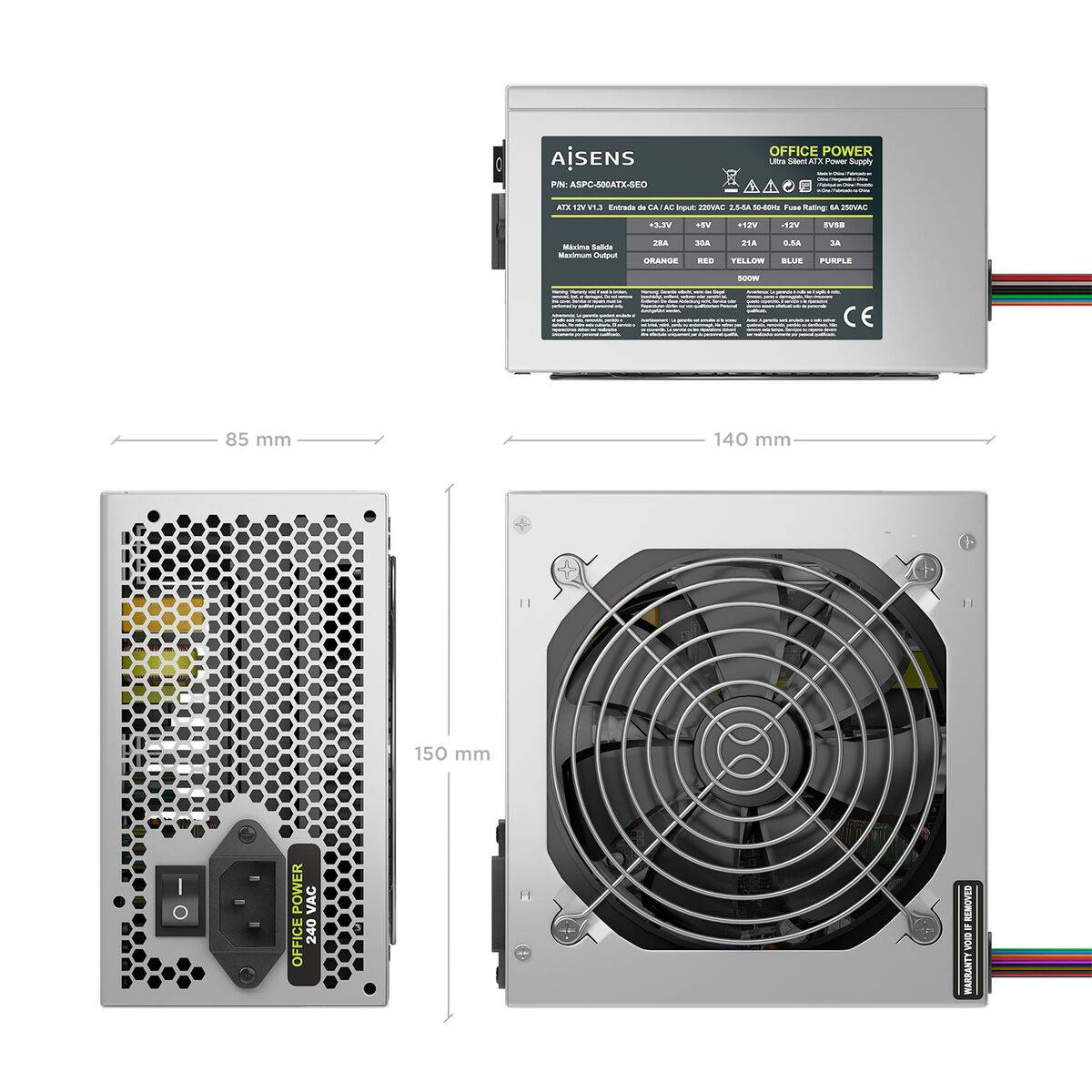 Fuente de Alimentación Aisens ASPC-500ATX-SEO ATX 500 W 50 W