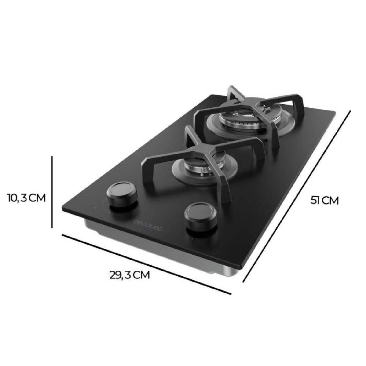 Cecotec Placa de Gas Bolero Squad G 2400S Nano Glass 2 Fuegos 5200W Hierro Fundido Negro