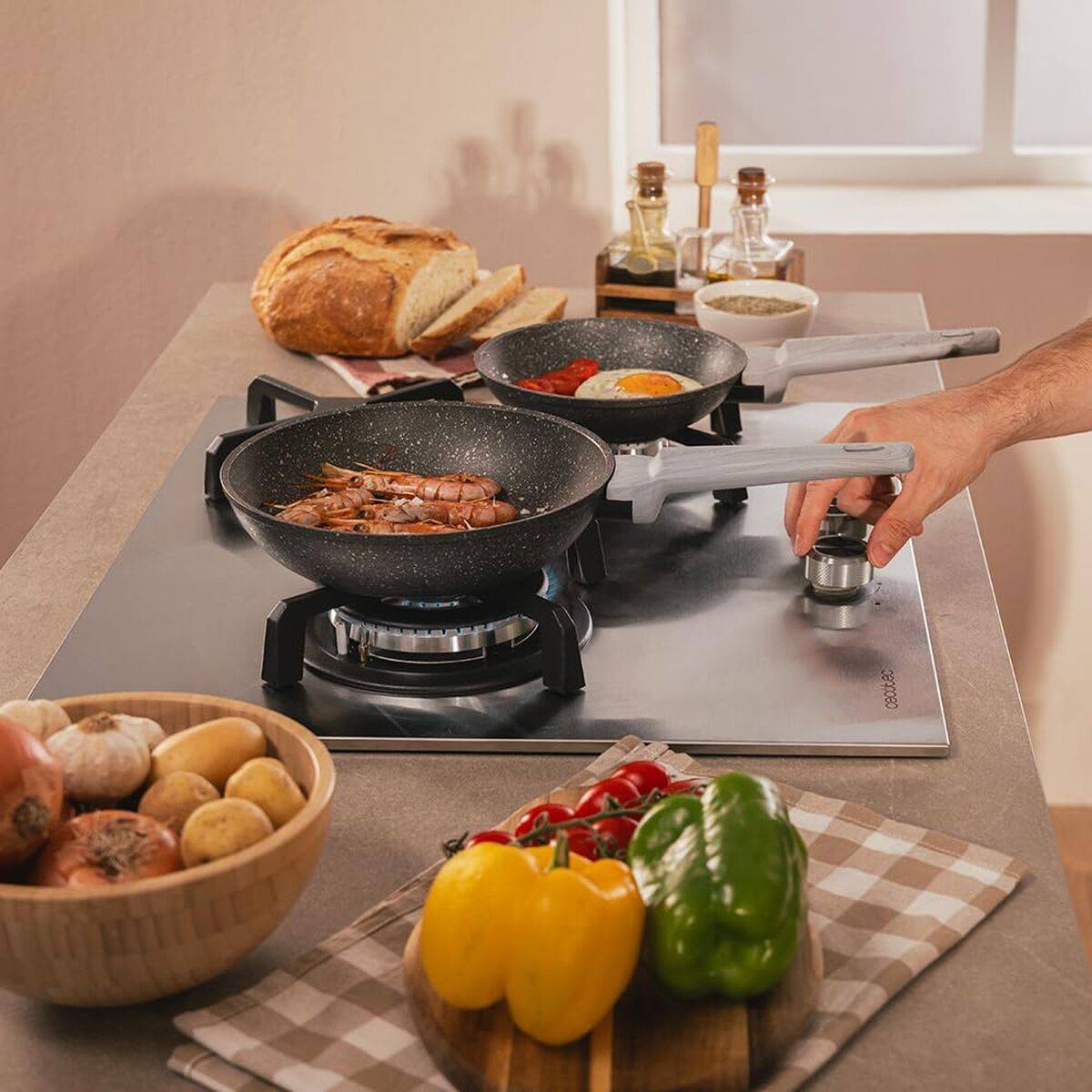 Cecotec Placa de Gas 3 Fuegos Bolero Squad G 3400S 6200W Acero Inox Wok Hierro Fundido