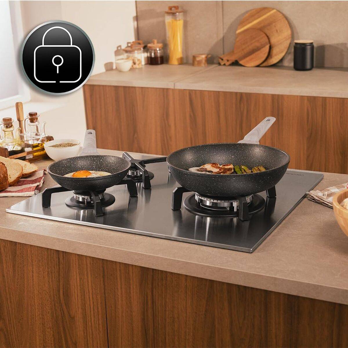 Cecotec Placa de Gas 3 Fuegos Bolero Squad G 3400S 6200W Acero Inox Wok Hierro Fundido