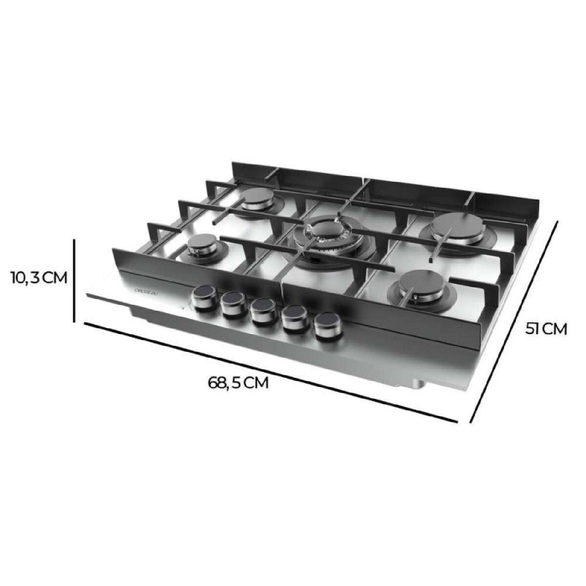 Cecotec Placa de gas Bolero Squad G 5400F 5 fuegos 10400W acero inox hierro fundido