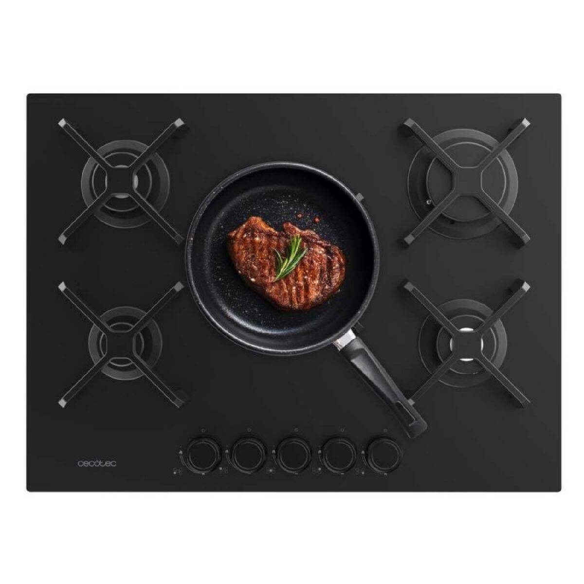Cecotec Placa de gas Bolero Squad G 5400S 5 fuegos 10400W Nano Glass negro hierro fundido