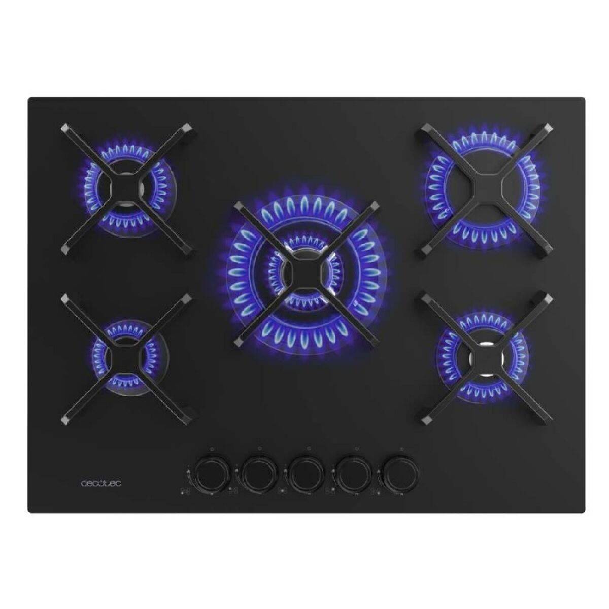 Cecotec Placa de gas Bolero Squad G 5400S 5 fuegos 10400W Nano Glass negro hierro fundido