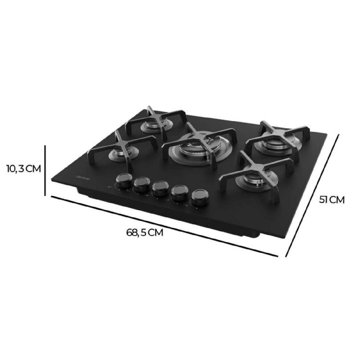 Cecotec Placa de gas Bolero Squad G 5400S 5 fuegos 10400W Nano Glass negro hierro fundido